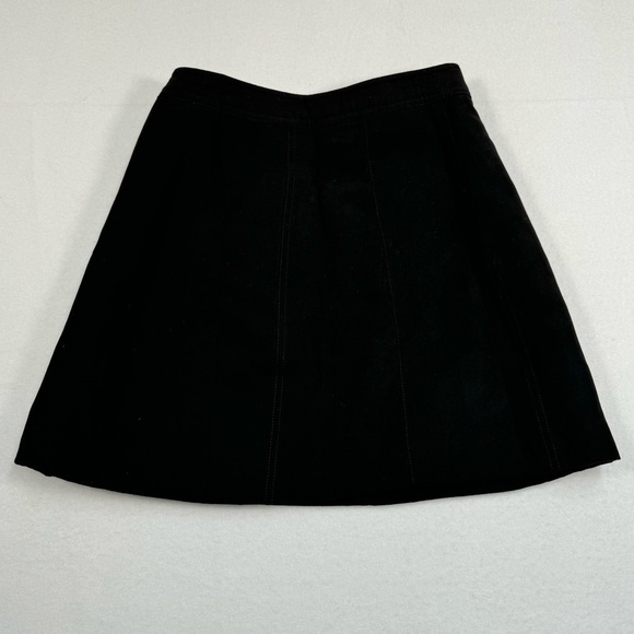 H & M Divided Suede A Line Mini Skirt Womens Size 4 Snap Button Down Black Lined - Picture 2 of 8
